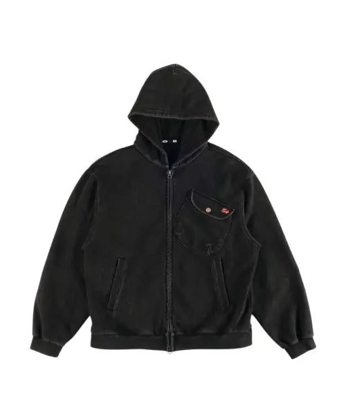 [ERTR] Chest Pocket Zip-Up Hoodie - Black / Chest Pocket Hoodie Zip Up Black