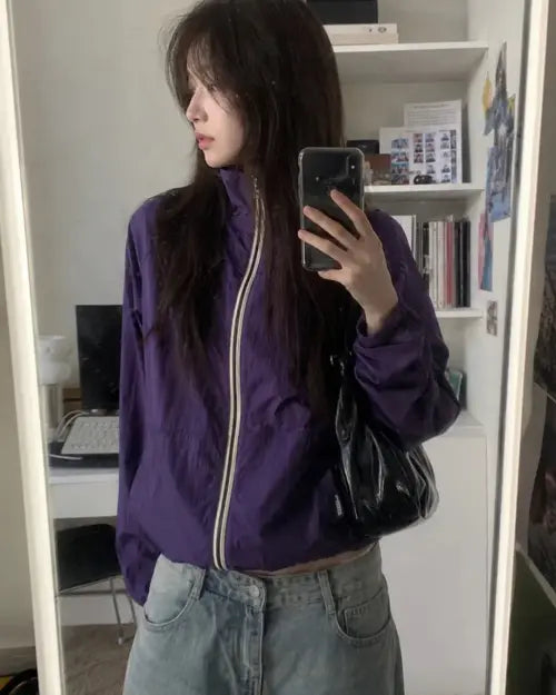 [VITTERAIN] Nylon High Neck Zip-Up Windbreaker Deep Purple / 나일론 하이넥 윈드 집업 딥 퍼플