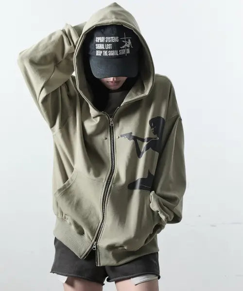 [41PRAY] Shot Rivet Zip-Up Hoodie / Khaki