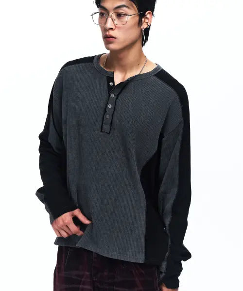 [RSSC] CUTLINE WAFFLE HENLEY LONG SLEEVE - CHARCOAL
