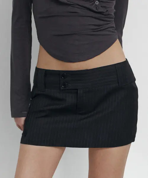 [PLEASENOFOLLOW] Brynn Stripe Button Skirt (Black)