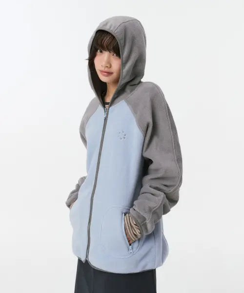 [OHESHIO] MINI LOGO FLEECE ZIP-UP, SKY BLUE