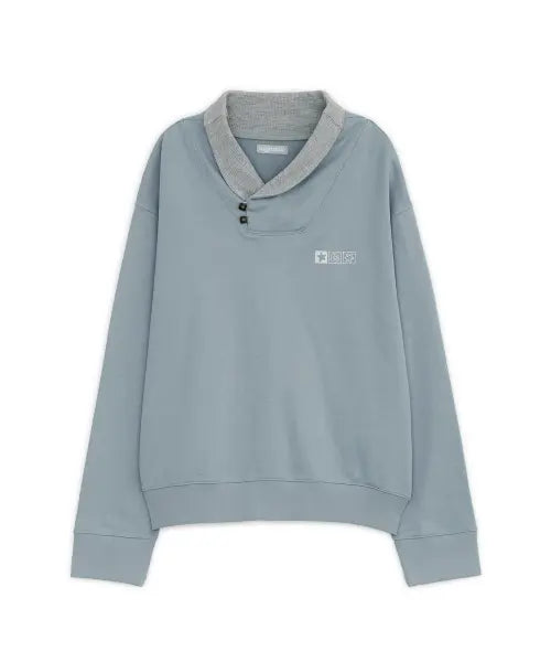 [HUG YOUR SKIN] High-neck button sweatshirt (Blue) / 하이넥 버튼 스웻셔츠 (블루)