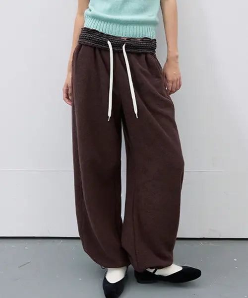 [MICHIKO LONDON KOSHINO] Folded Waist Terry Pants Brown / 폴드 웨이스트 테리 팬츠 브라운