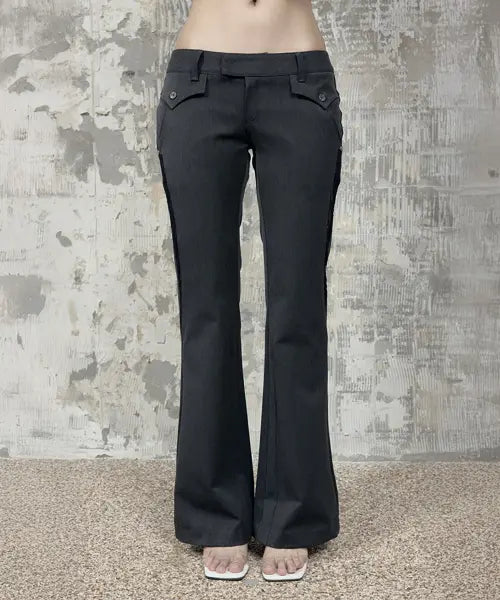 [ETRE AU SOMMET] Button Stitch Low Rise Bootcut Pants (Charcoal)
