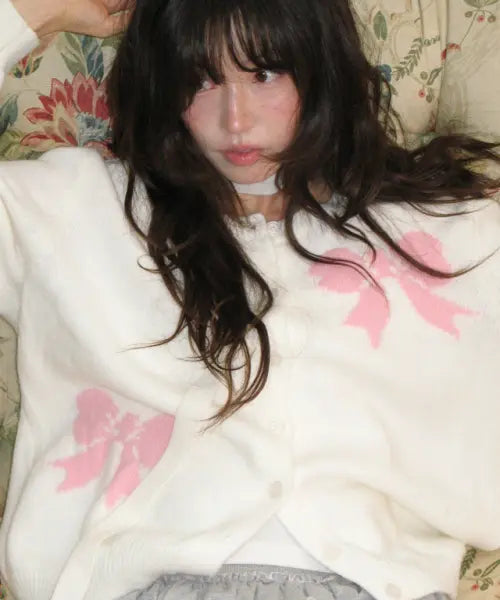 [RONRON] TRIPLE RIBBON CARDIGAN IVORY