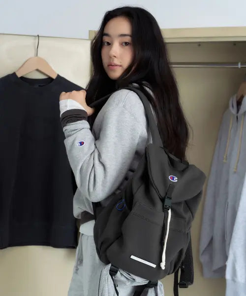 [CHAMPION] Champion x Lowrow String Rucksack Mini Backpack / 챔피온 X 로우로우 스트링 럭색 미니 백팩 Charcoal