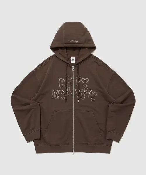 [LECOQ] MY OWN FLIP Uni Letter Hooded Zip-Up - Brown / MY OWN FLIP 유니 레터 후드 집업 - 브라운 QR323JFT91