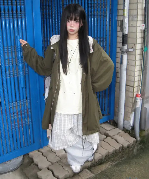 [YOUHEE] FLOWER HOODIE FISHTAIL JACKET_KHAKI / [아네딘X유희] FLOWER HOODIE FISHTAIL JACKET_KHAKI