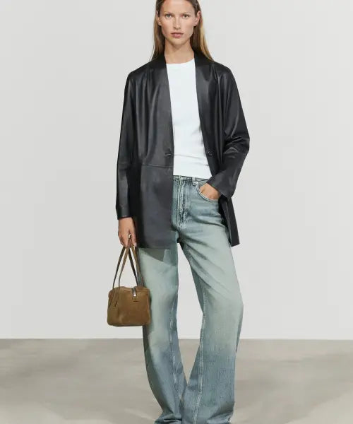 [MASSIMO DUTTI] One-Button Napa Leather Blazer / 원 버튼 나파 가죽 블레이저