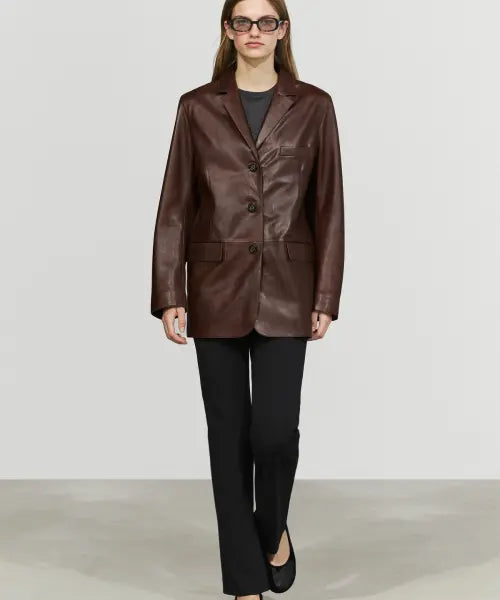 [MASSIMO DUTTI] Nappa Leather Blazer with Pocket Detail / 포켓 디테일 나파 레더 블레이저
