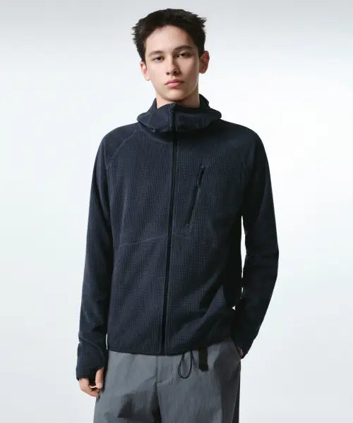 [MUSINSA STANDARD] City Leisure Grid Polar Fleece Balaclava Hooded Zip-Up [Navy] / [시티 레저] 그리드 폴라 플리스 바라클라바 후디드 집업 [네이비]