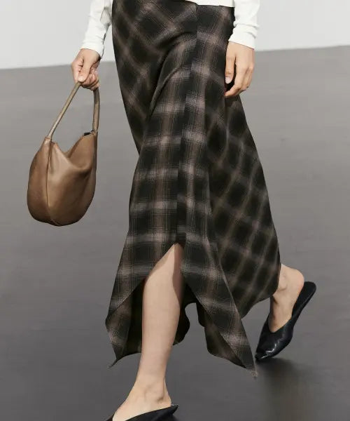 [MASSIMO DUTTI] Wool Cotton Check Slit Midi Skirt / 울 코튼 체크 트임 미디 스커트