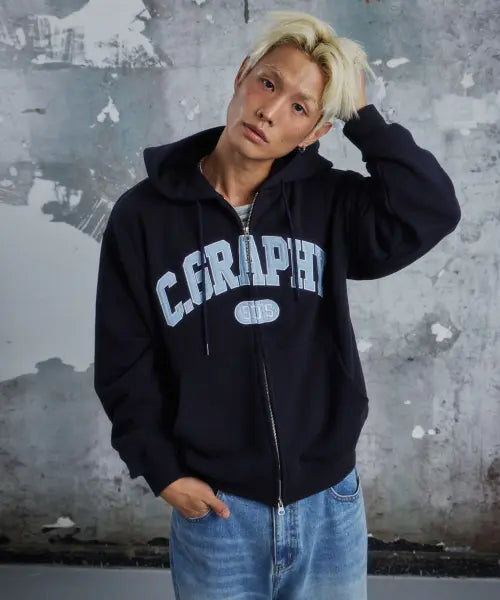 [CGP] C.GRAPHY Arch Logo Hoodie Zip Up - Dark Navy / C.GRAPHY 아치 로고 후드 집업-다크 네이비