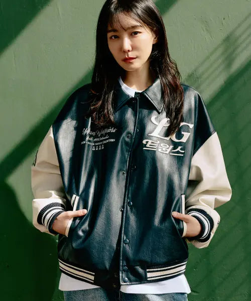 [1993STUDIO] LG Twins x 1993 Studio V4 Twins Varsity Jacket_Navy / [LG트윈스x1993스튜디오] V4 트윈스 바시티 자켓_네이비