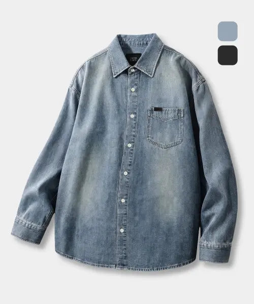 [DIMITRI BLACK] BIO WASHING SEMI OVER DENIM SHIRT_2 COLOR / 바이오워싱 세미 오버 데님 셔츠_2 COLOR