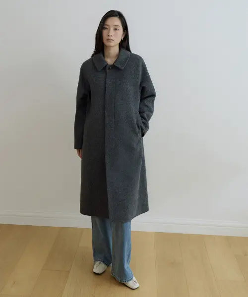 [LINGSEOUL] Handmade Herringbone Coat - Charcoal / handmade herringbone coat-charcoal