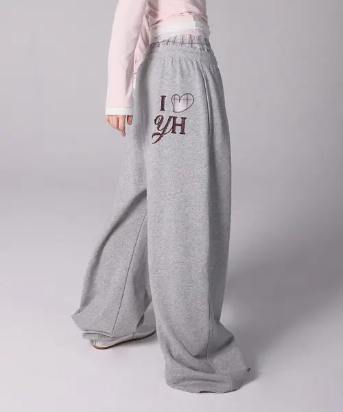 [YOUHEE] CHECK YH LAYERED SWEATPANTS_MELANGE GREY