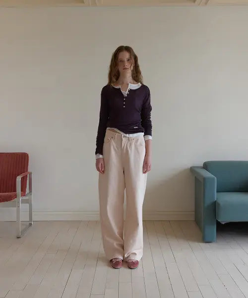 [APPAREL ARCHIVE] Dave ribbed wide denim - Baby pink