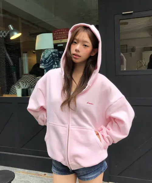 [DREEMR] Oversized Weighted Blanket Zip Hoodie Strawberry Cream / 중량담요 오버사이즈 후드집업 스트로베리 크림