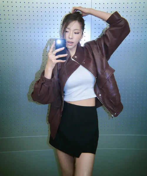 [THEATG] 26FW Faux Leather Bomber Jacket / 26FW FAUX 레더 봄버재킷