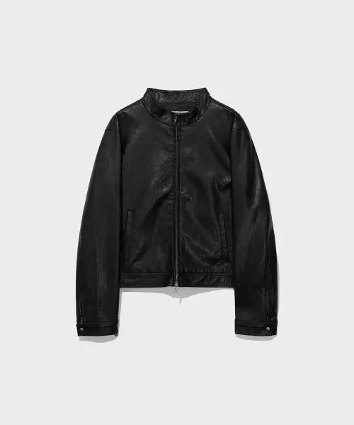 [LOW CLASSIC] SIDE-TAB ARTIFICIAL LEATHER SHORT JACKET_BLACK [LC263JK04BK]