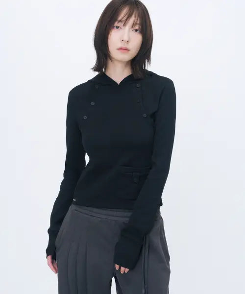 [MISEKI SEOUL] Double placket slim hoodie BLACK