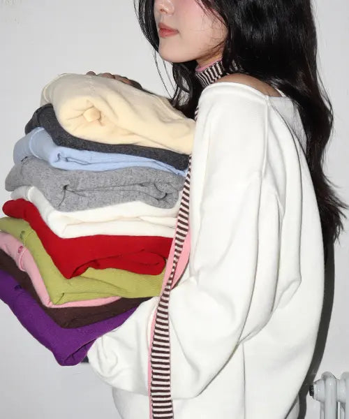 [RONRON] Basic Wool Knit Cardigan + Petit Knit Muffler Set / [SET] 베이직 울 니트 가디건 + 쁘띠 니트 머플러