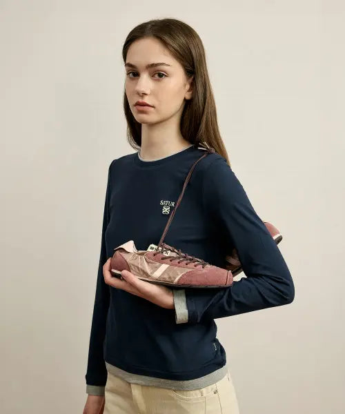 [SATUR] (W) Basic Layered Long Sleeve Navy / (W) 베이직 레이어드 롱 슬리브 네이비
