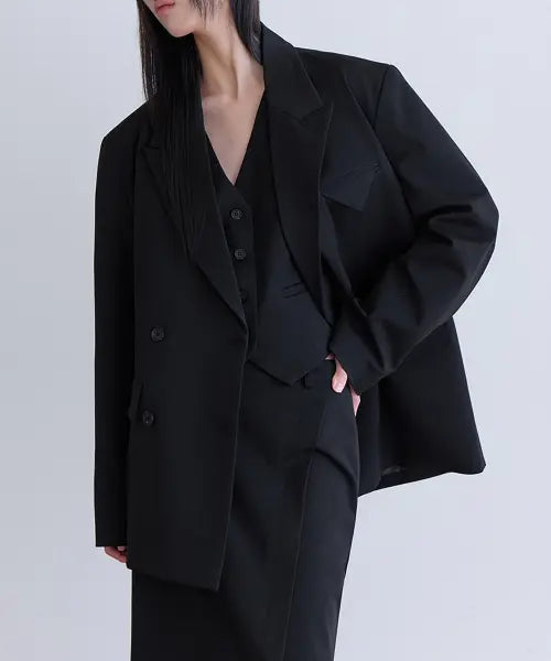 [LONDONDADA] [SET-UP] Essential Tailored Oversized Jacket, BLACK