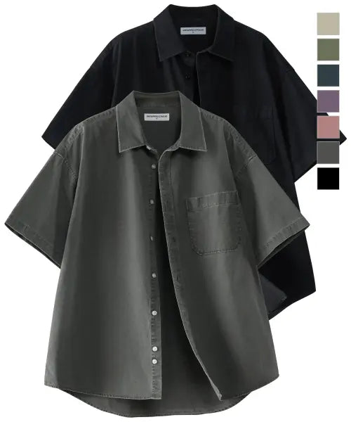 [UNTAPPED STUDIO] City Boy Oversized-Fit Pigment Short-Sleeved Shirt 7COLOR / 시티보이 오버핏 피그먼트 반팔 셔츠 7COLOR