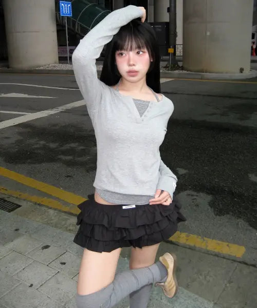 [YOUHEE] ESSENTIAL HALTER NECK LONG SLEEVE_MELANGE GREY / [아네딘X유희] ESSENTIAL HALTER NECK LONG SLEEVE_MELANGE GREY