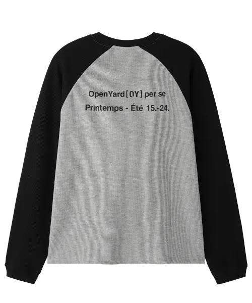 [OPENYARD(OY)] WAFFLE RAGLAN L/S TOP - BLACK / GREY