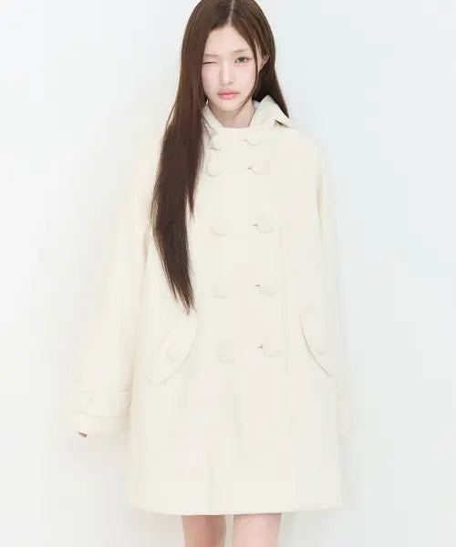 [ILLIGO] COZY HOODIE BUTTON COAT IVORY / 코지 후디 버튼 코트 아이보리