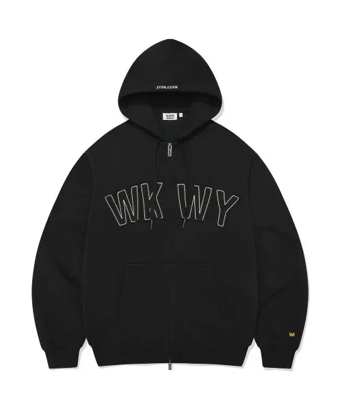 [WACKY WILLY] WKWY Typo Hoodie Zip-up Black / WKWY 타이포 후드집업 블랙