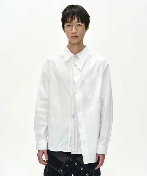 [ADSB ANDERSSON BELL] ASYMMETRIC LAYERED SHIRT (WHITE/WHITE STRIPE)