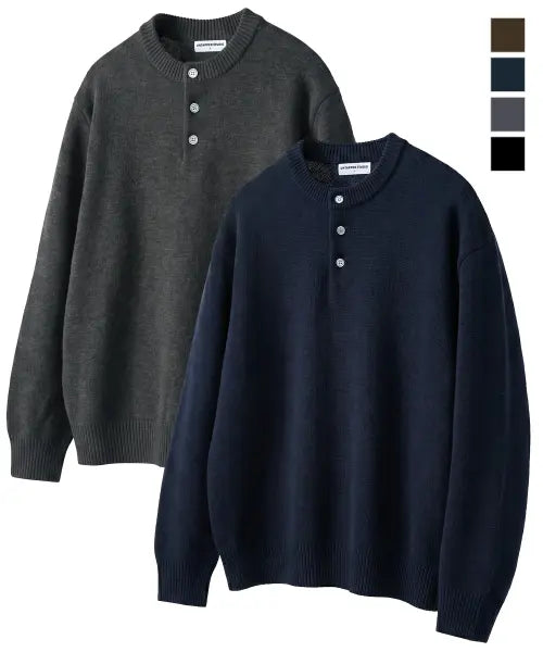[UNTAPPED STUDIO] Oversized Essential Henley Neck Round Knit 4 Colors / 오버핏 에센셜 헨리넥 라운드 니트 4Color