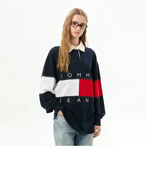 [TOMMY JEANS] TOMMY JEANS / 코튼 플래그 럭비 티셔츠 (T32G6TKT11TWT1C1G)