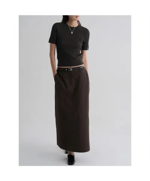 [8SECONDS] Belted Maxi Skirt - Brown / 벨티드 맥시 스커트  브라운