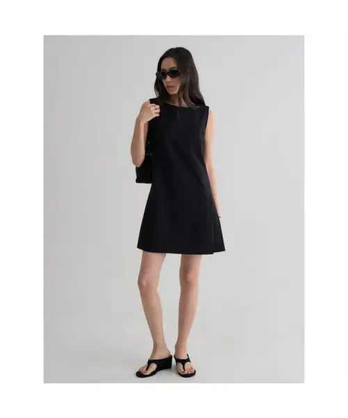[8SECONDS] Solid Sleeveless Mini Dress - Black / 솔리드 슬리브리스 미니 원피스  블랙