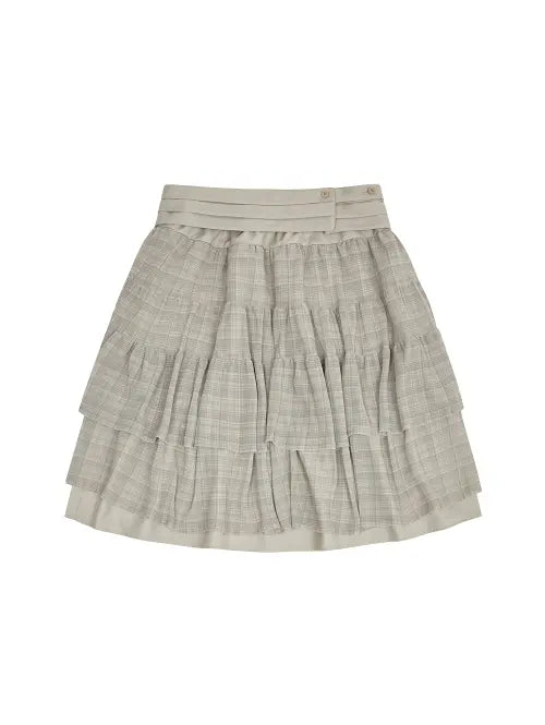 [TUOMIO] SHEER CHECK LAYERED SKIRT [BEIGE]