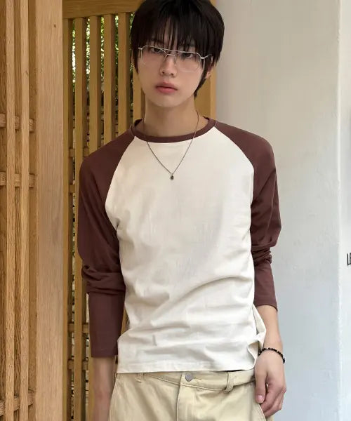 [SIGNATURE] Cropped Raglan Long Sleeve T-Shirt [Brown] / 크롭 레글런 긴팔 티셔츠[브라운]