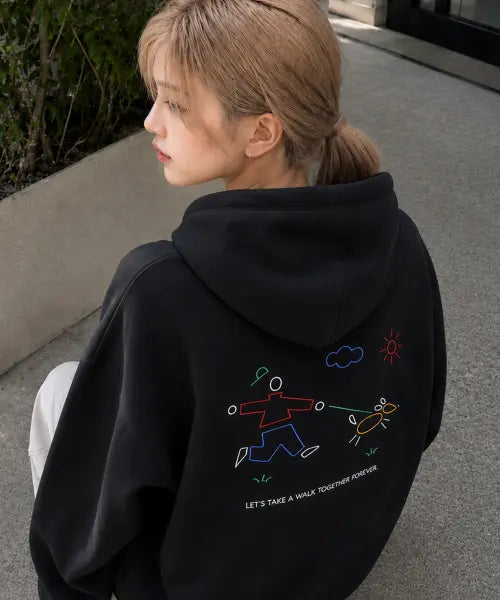 [CPGN STUDIO] Line Work Embroidery Hooded Zip-Up Black / 라인 워크 자수 후드집업 블랙