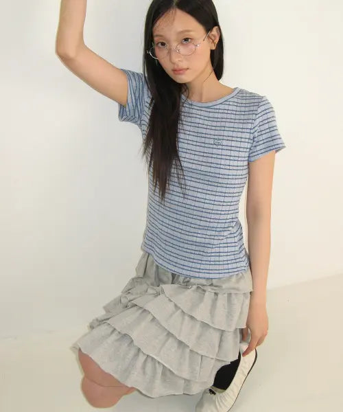 [RONRON] STRIPE SLIM FIT SHORT SLEEVE SOFT BLUE