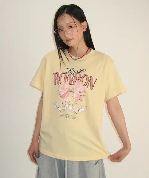 [RONRON] VINTAGE DOUBLE RIBBON BASIC FIT T SHIRT YELLOW