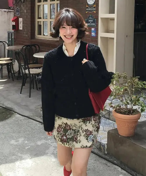 [SINOON] Jacquard Wrap Skirt (Beige)