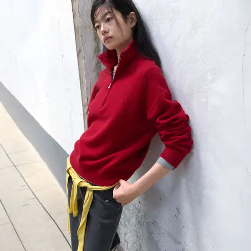 [ATELIER NAIN] (T-7317)WOOL 100 HALF ZIP-UP LOOSE FIT KNIT