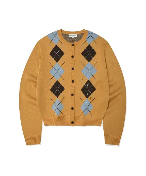 [WACKY WILLY] Women's Argyle Round Neck Cardigan Mustard / 우먼스 아가일 라운드넥 가디건 머스타드