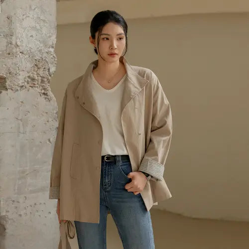 [ELYSIA] Mih Neck High Cross Bag Field Jacket / 미흐 하이넥 크로스백 야상