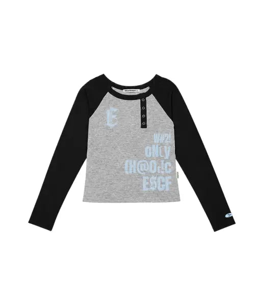 [ESCAPEFROM] ESCF Pixel Typo Print Side Snap Long Sleeve Grey / ESCF 픽셀 타이포 프린트 사이드 스냅 롱슬리브 그레이